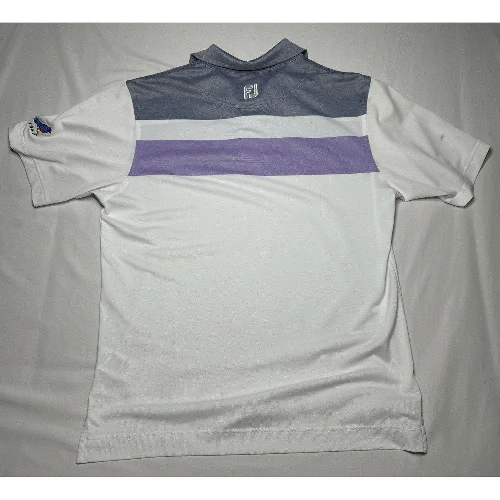 FootJoy Men's Double Block‎ Birdseye Pique Polo Size M Purple And White